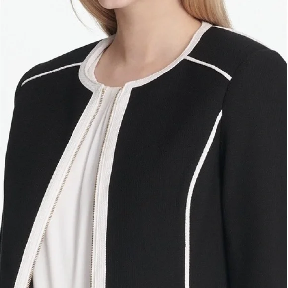 Calvin Klein Women's Contrast Trim Jacket Black Size 4, Black/White, - Picture 4 of 10